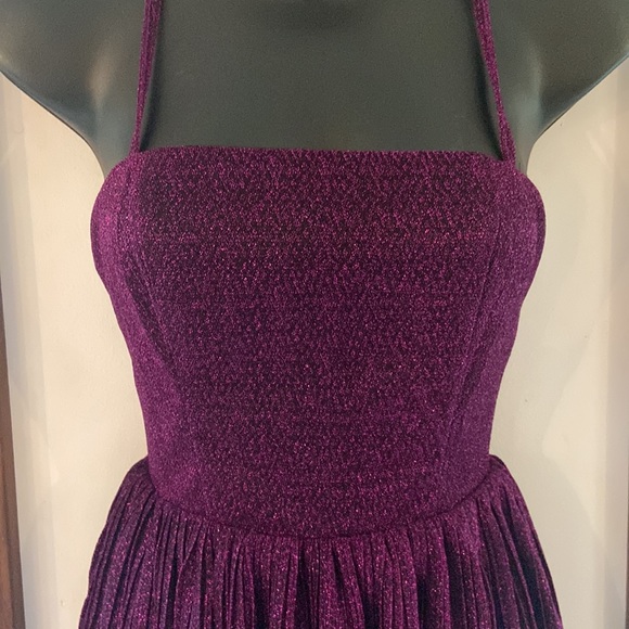 Lulus Party Era Purple Sparkly Lace-Up Pleated Skater Dress XS - Picture 4 of 11